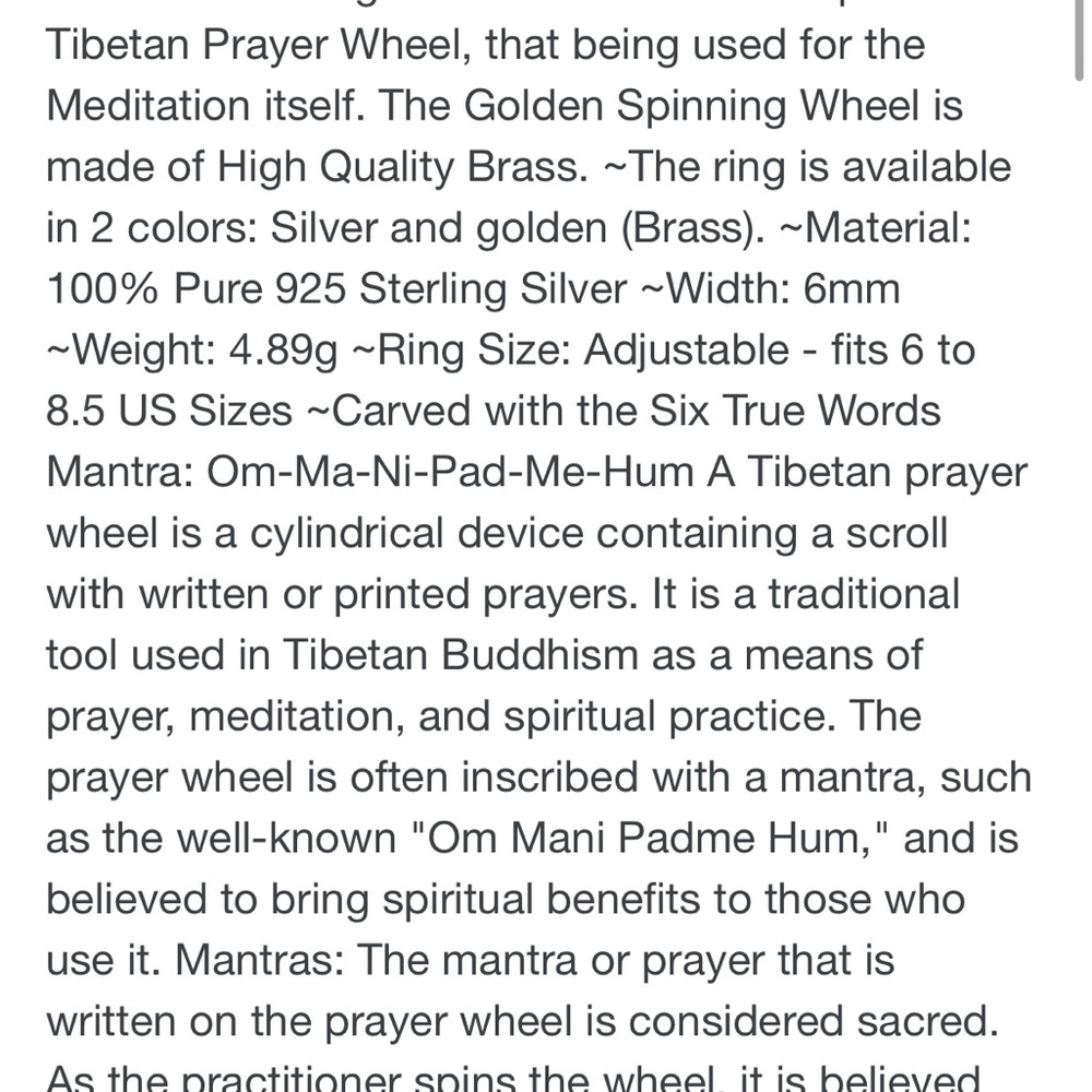 Buddhist Tibetan Prayer Wheel Ring ~ Believed to be Sterling Silver and Brass - Picture 8 of 9
